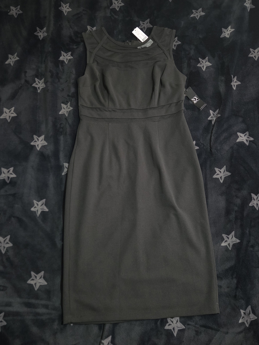 New York & Company Black Mesh Trim Sheath Dress